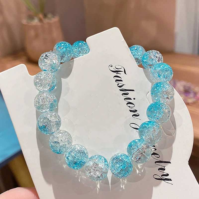 Womens cracked quartz crystal bead round glass bead elastic bracelet womens charm Wr jewelry W241231