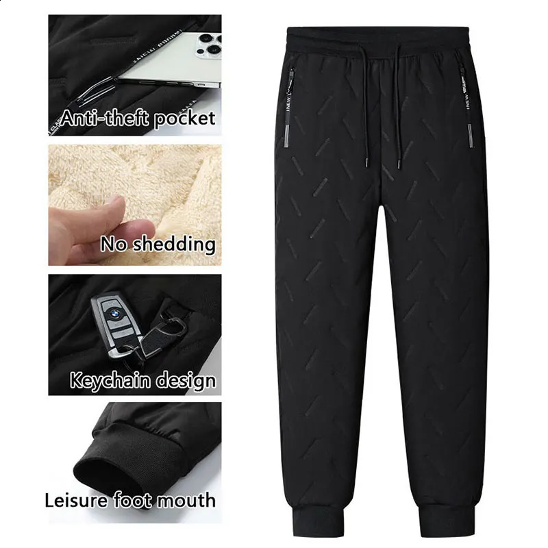 Winter Men Pant Cashmere Thicken Fleece Windproof Sweatpants Joggers Cotton Warm Pants Male Waterproof Thermal TrousersWinte 241230