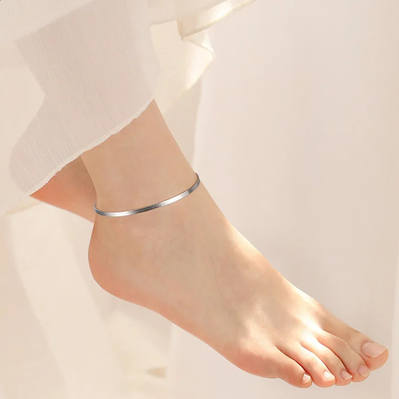 Bow-knot 925 Silver Anklet women Simple anklet adjustable pure silver ankle bracelets Summer bare foot chain jewellery women 241226