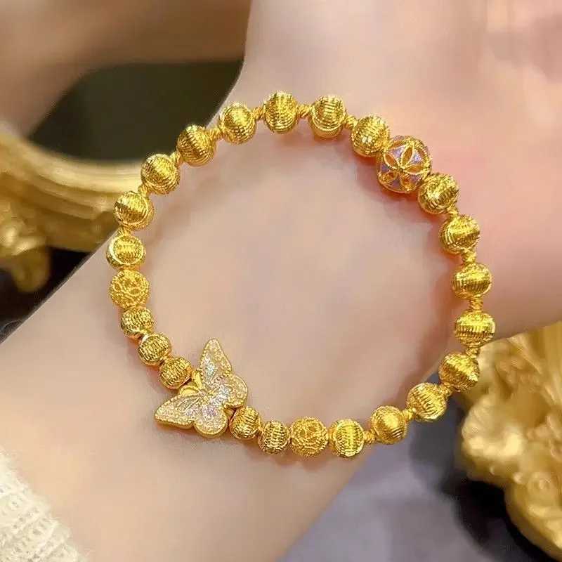 Luxury high-end 18K gold bracelet retro butterfly magic bead bracelet spark cat eye transfer bead AU750 for women W241231