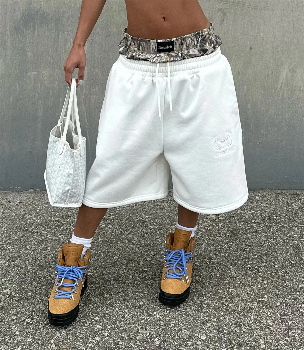 Y2K Camouflage Double Waist Shorts Harajuku Embroidered Casual Sports Shorts Mens Hip Hop High Waist Street Clothing Cotton Pants 241230