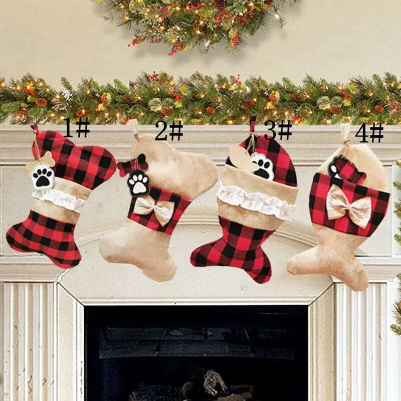 Decoration Stockings Plaid Soc Pet Sock Gift Bag Christmas Tree Decor