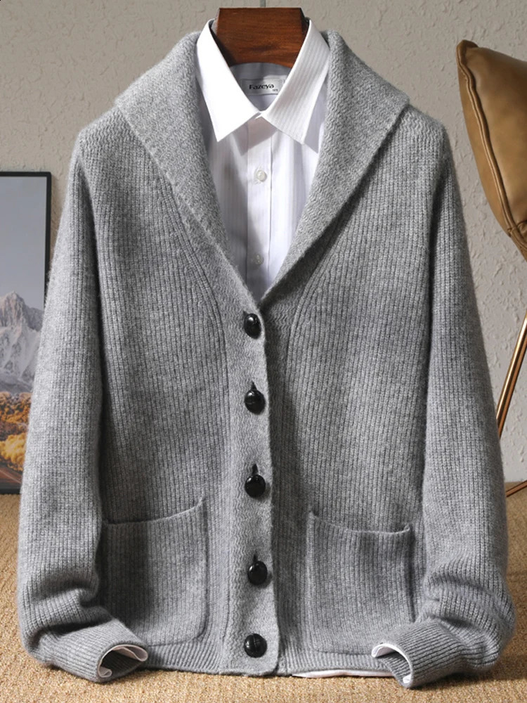 Autumn Winter Cashmere Cardigan Mens V-Neck Thick Knit Coat Fashion Loose Jacquard Sweater Middle-Aged Large Size Jacket Shirt 241230