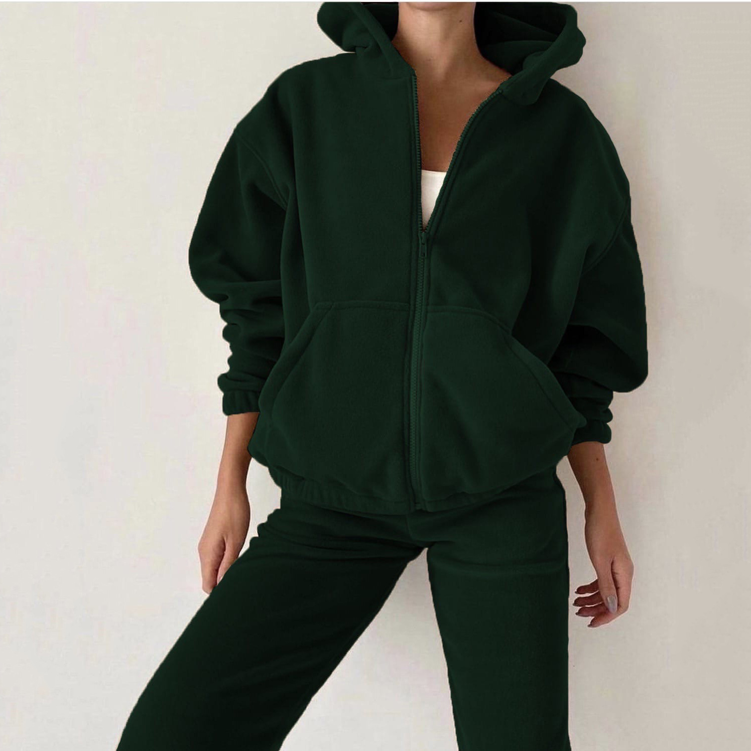 Women's Tracksuit Autumn Winter Female Thick Zipper Hooded Sweat Jacket Sport Pants Sets For Women 2 Pieces