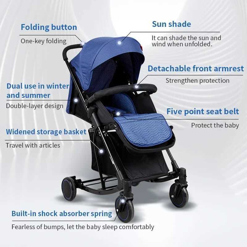 Baby Stroller One-Hand Fold and Adjustable Canopy Lightweight Baby Stroller 4 Wheels Infant StrollerXJ241231