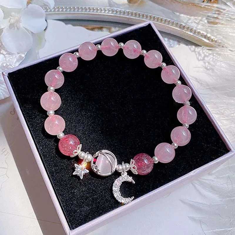 Fashionable crystal protein stone bead bracelet suitable for girls sweet star moon chain pendant charm bracelet wristband jewelry party gift W241231
