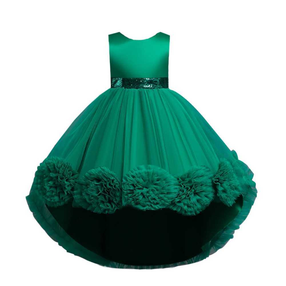 Girl Sleeveless Flower Net Train Princess Dress Holiday Par Piano Performance Dress W241231