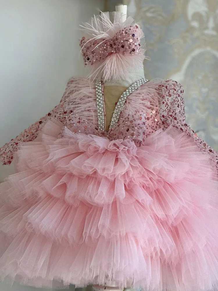 Luxury Girl Par Dress Birthday Par Evening Dress First Formal Christmas Gift Girl Sparkling Stage Performance Pink Dress W241231