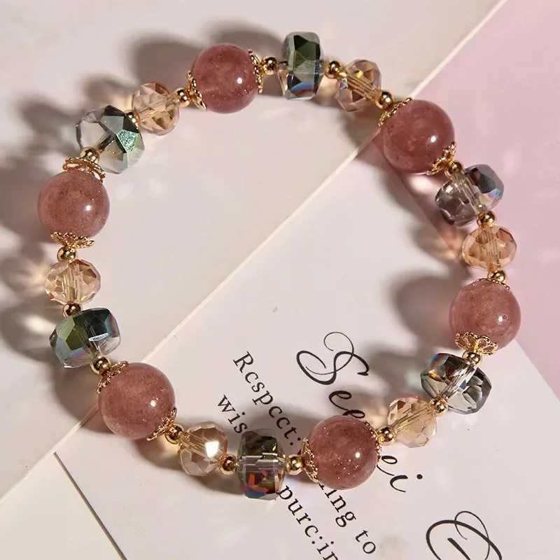 New Simple Bead Crystal Bracelet Suitable for Girls Korean Ins Pink Cute Bracelet Best Friend Jewelry Gift 2024 W241231