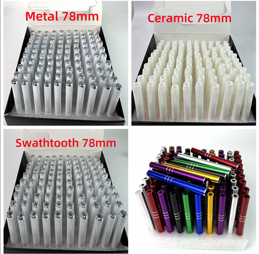 Ceramic 78mm 55mm Cigarette Shape Smoking Pipes Bats 100 Pcs/lot Sawtooth Aluminium Alloy Mini Metal Hand Tobacco Herb Pipe Snuff Tube One Hitter Bat Accessories