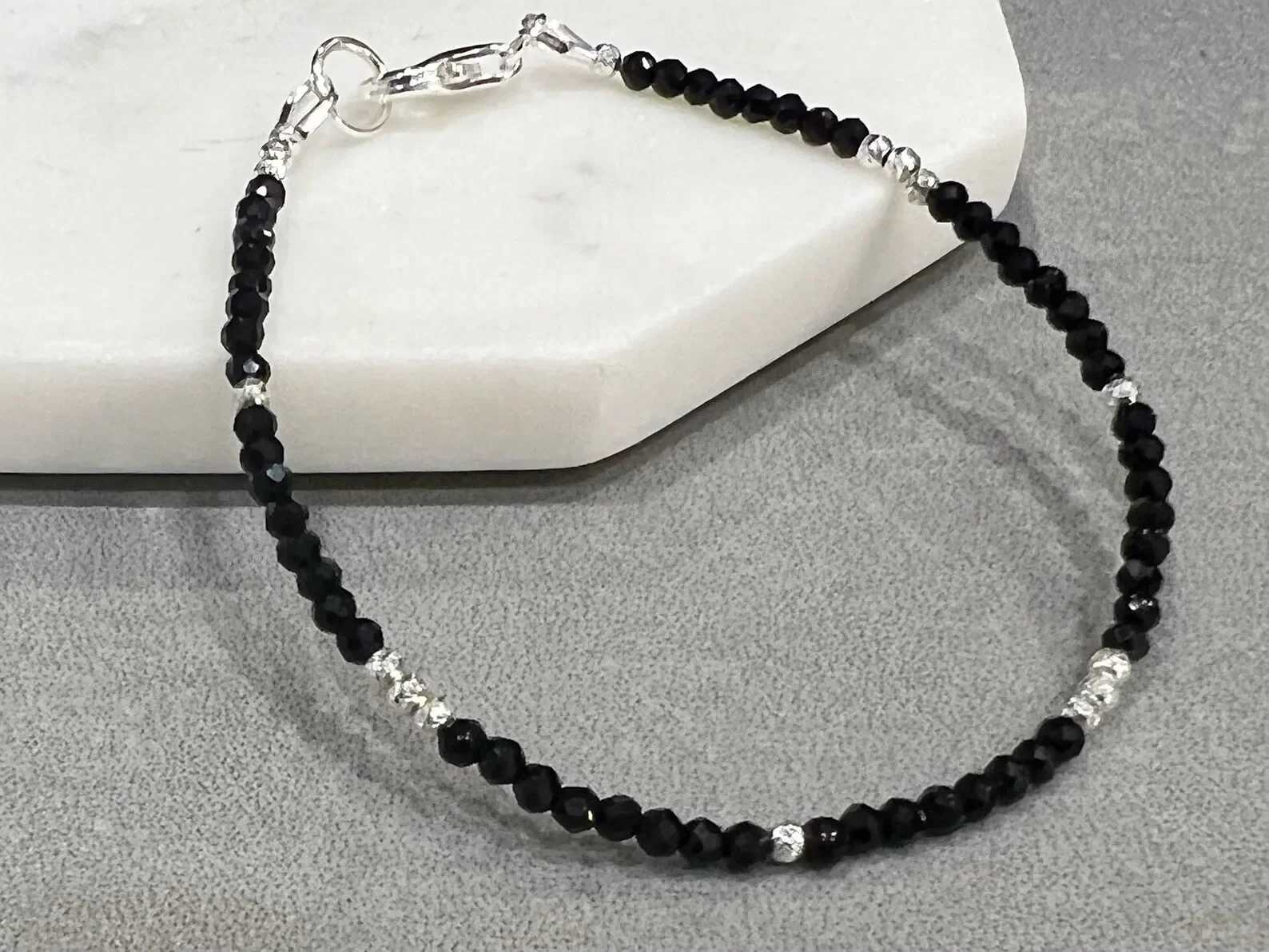 Black agate bracelet agate crystal jewelry black crystal bracelet black bead bracelet Lis Lazuli bracelet W241231