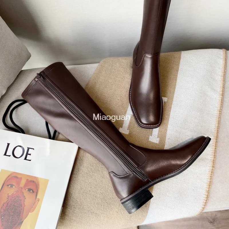 Winter Womens Long Leather Boots Fashion Solid Color Simple Autumn Woman Warm High Boots Large Fashion Leisure Gothic Shoes 241231