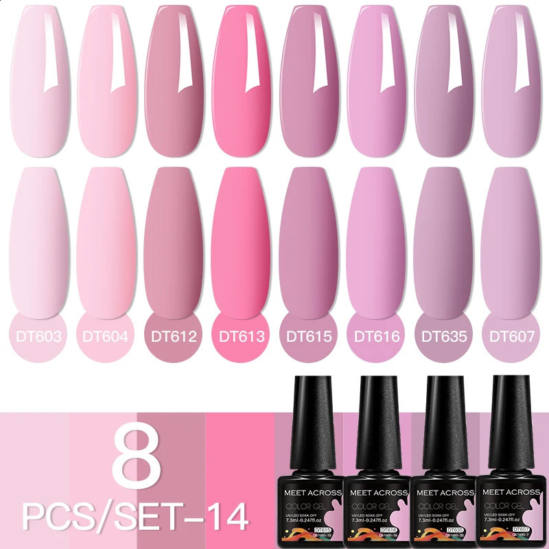 MEET ACROSS 8Pcs/Set Crystal Red Gel Nail Polish Set Sparkly Glitter Nail Art Vernis Semi Permanent UV Painting Gel Kit 241230