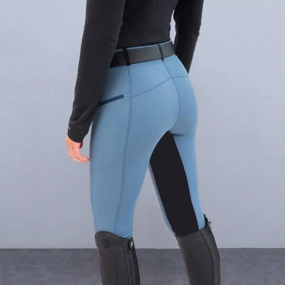 Women Pants High Waist Elastic Waistband Slim Fit Zipper Pockets Horse Riding Equestrian Long Trousers 241228
