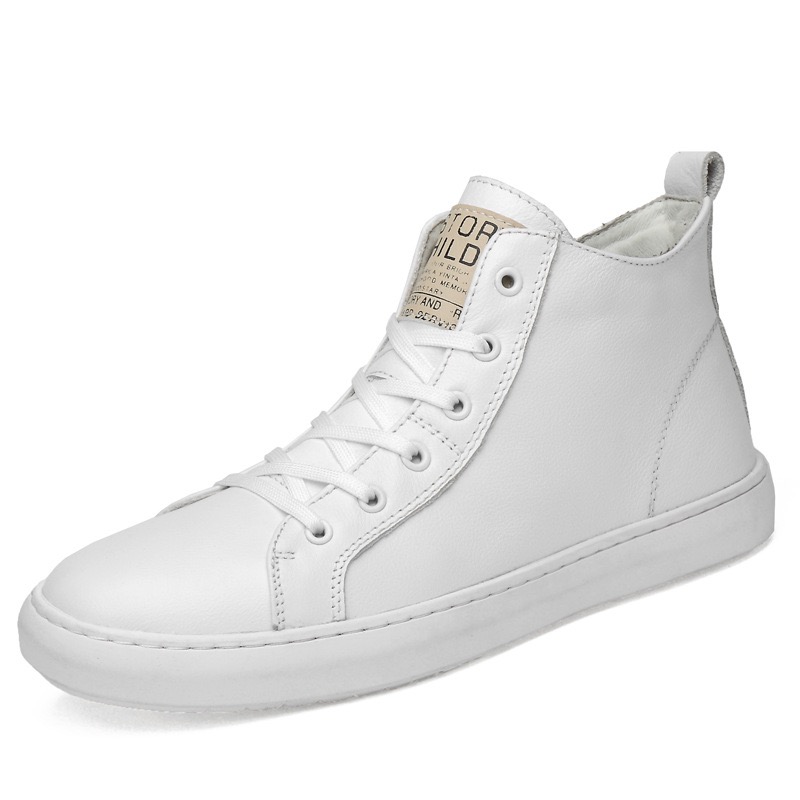 quality New High brand genuine leather simple white winter fashionable cotton men's outdoor hiking high top shoes ffcb