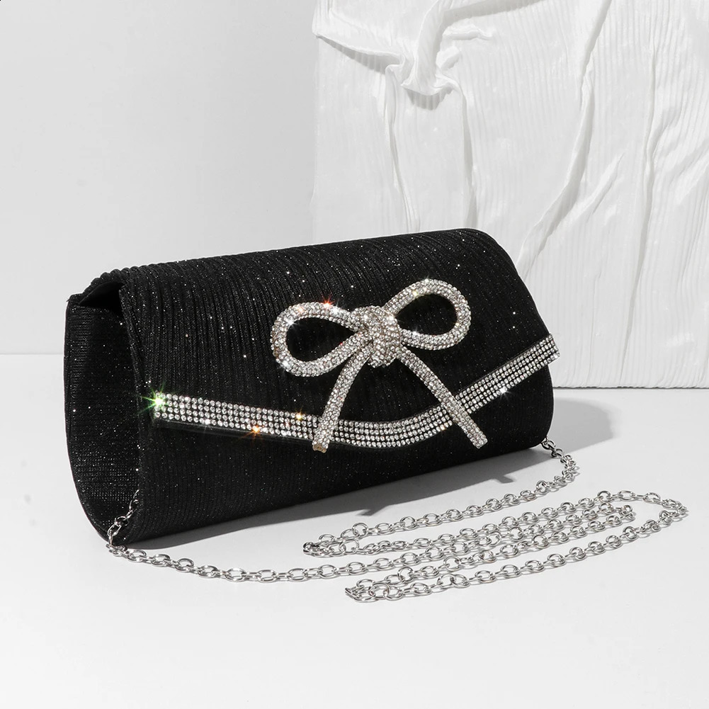 Bow Evening Bag Sparkly Clutch Purses for Women Wedding Glitter Rhinestone Adjustable Strap Party Prom Purse Dressy Clutch Bags R250317