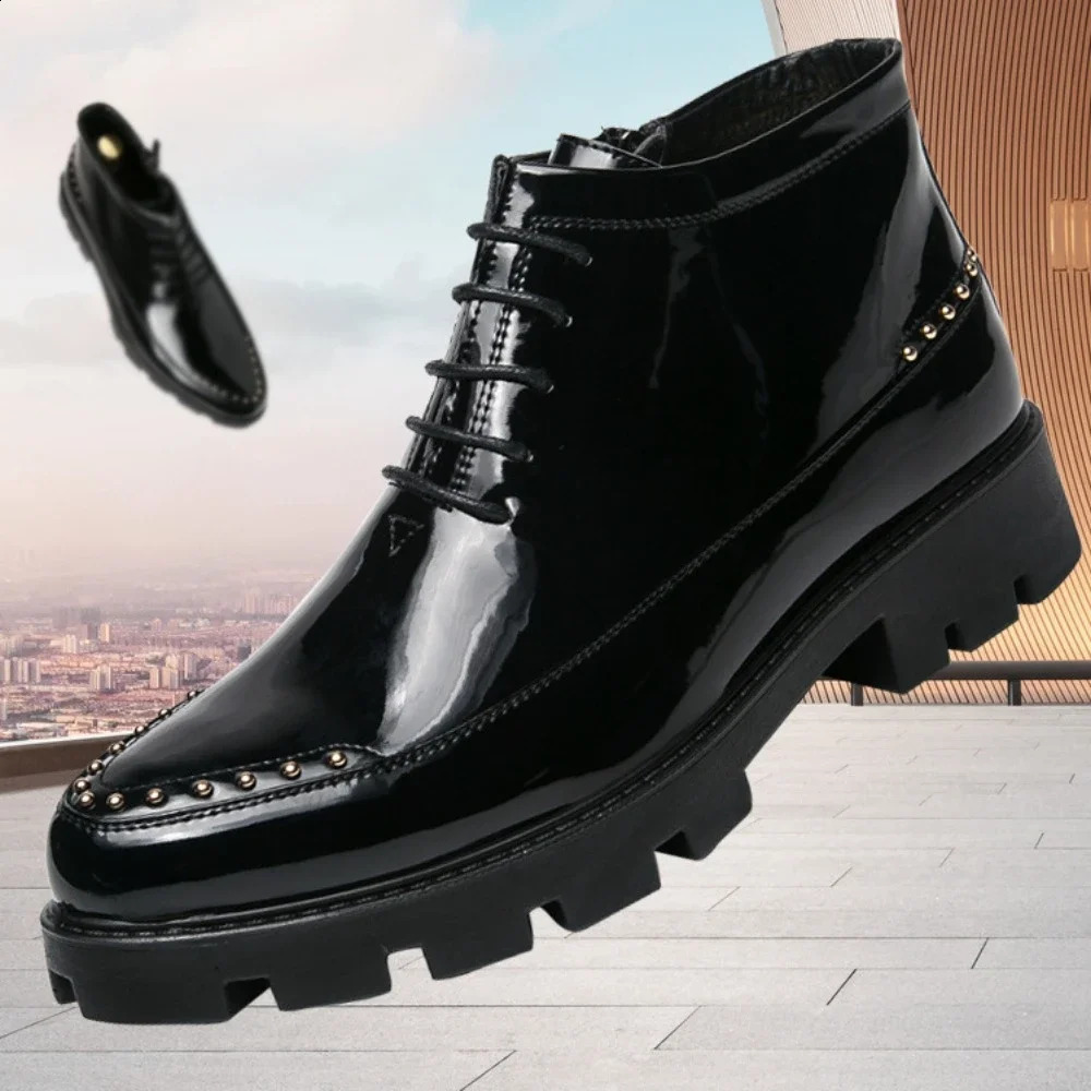 Male Patent Leather Moccasins Shoes High Top Italian Formal Dress Brogue Oxford Wedding Business Shoes Boots Shoes for Men 241231