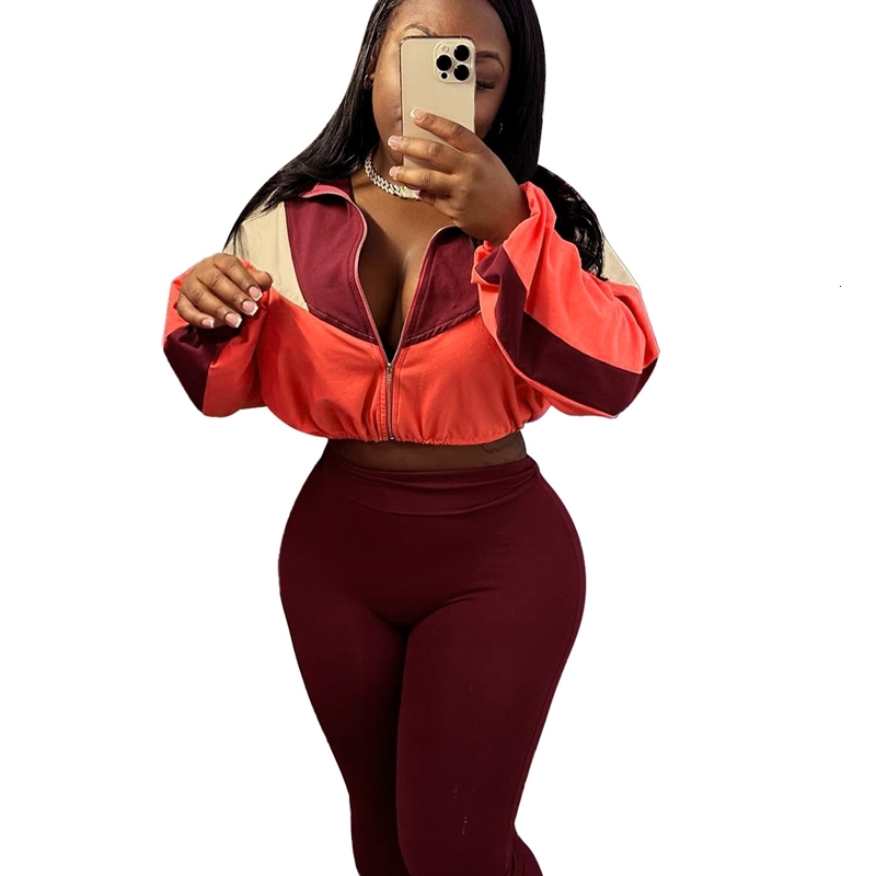 Women Tracksuits Two Pieces Set 2025 New Sports And Casual With Color Blocking Exposed Navel High Waist And Micro Horn 6 Colours