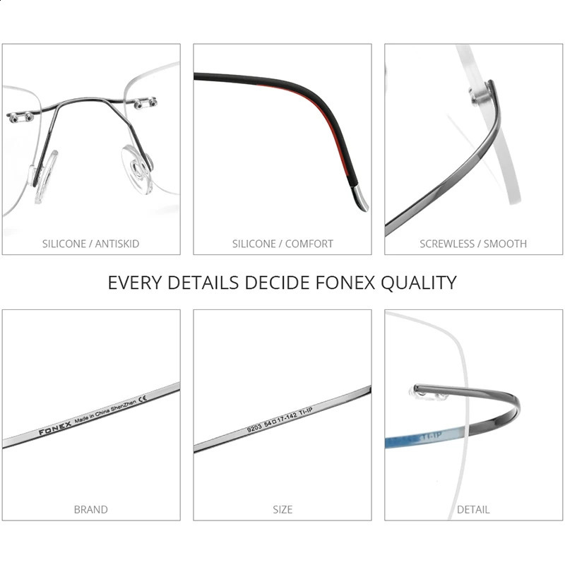 FONEX Rimless Glasses Men Frameless Eyeglasses Frame Women Eyewear 9203 241230