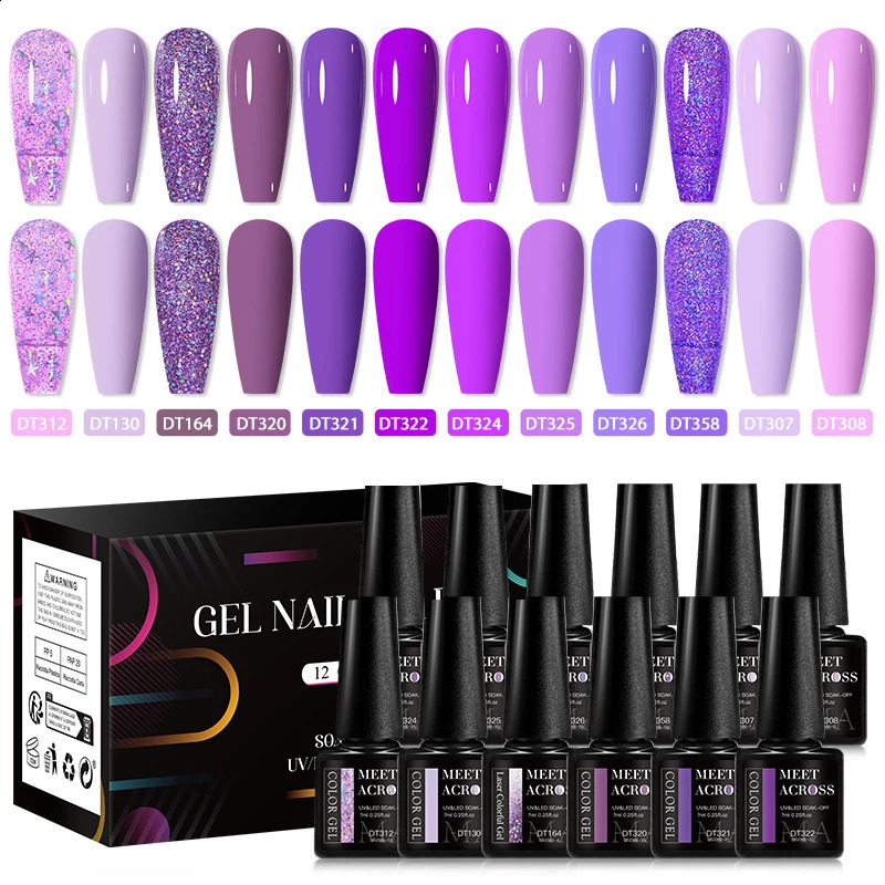 MEET ACROSS 12Pcs/Set Coffee Color Gel Nail Polish Set Grey Brown Nail Art Soak Off UV LED Gel Polish Kit for Nails Manicure DIY 241230