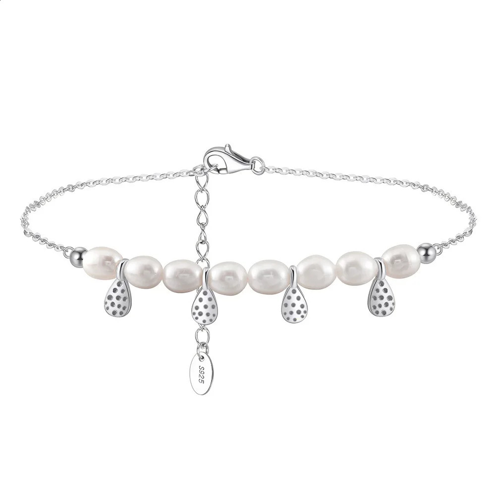 Sterling Silver 925 bracelet Anklet with natural fresh water pearl pendant women 216cm adjustable ankel chain beach jewelry 241226