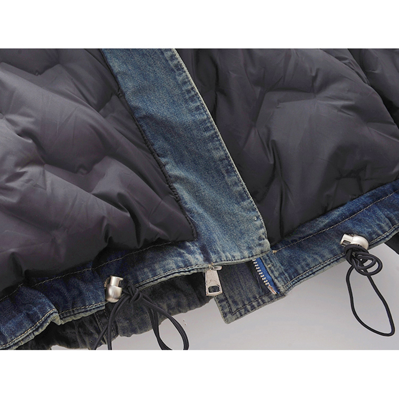 Winter Down Cotton Denim Women Cowboy Outerwear Loose Short Vintage Blue Hooded Big Pocket Jeans Jacket Coat Female