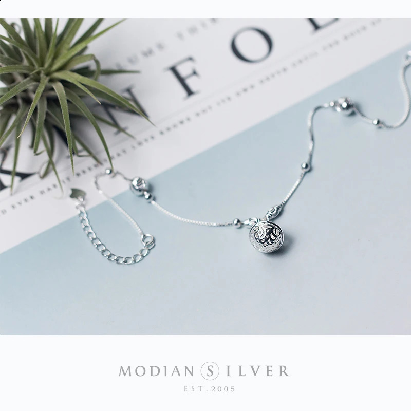 Modian Minimalism Bell Beaded Ball Anklet Bracelet For Women 925 Sterling Silver Chain Link Foot Leg Fine Jewelry 241226