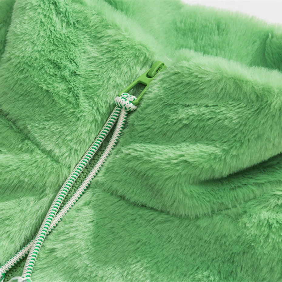 Winter Plush Parkas Jackets Hip Hop Vintage Color Block Fluffy Fuzzy Fleece Lambswool Coats Men Streetwear Warm Padded Jackets 241225