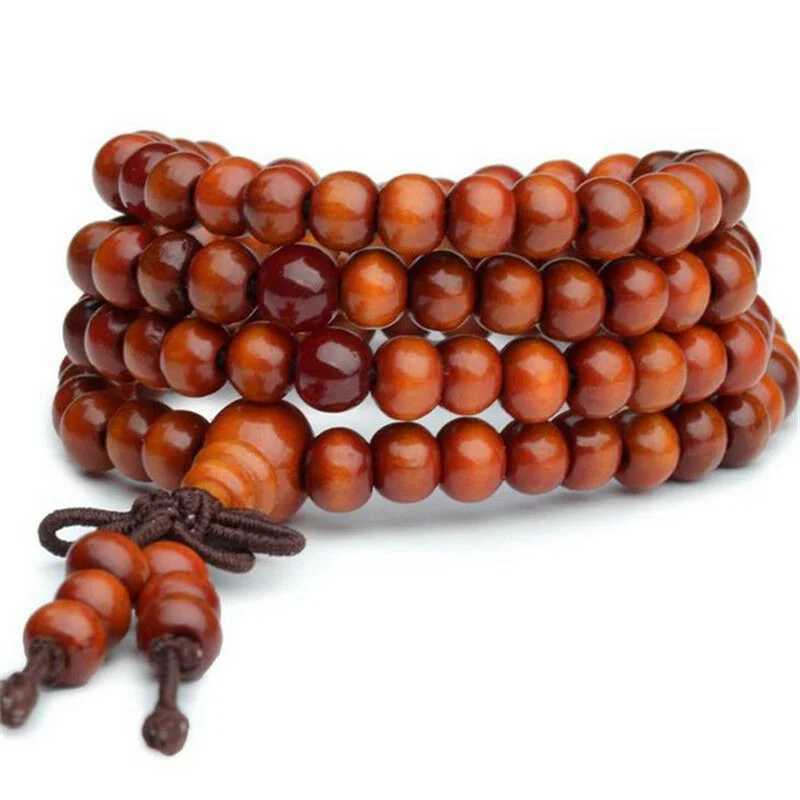 1PC 8mm Sandalwood Bracelet Mens 108 Bead Prayer Wooden Bracelet Buddha Metion Black Red Bead Bracelet Mens Jewelry W241231