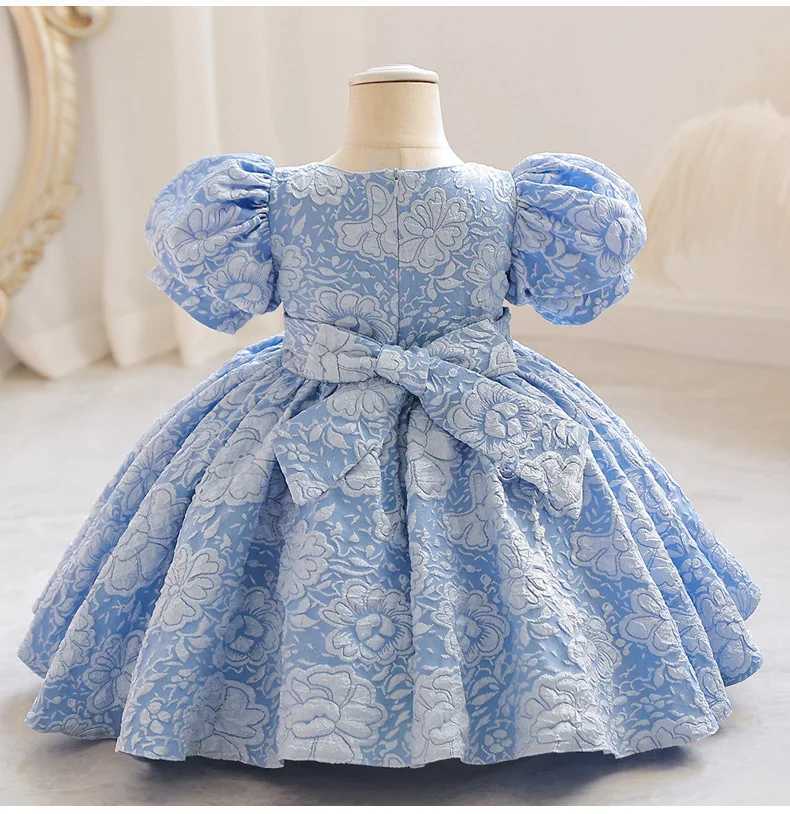 New Bubble Sleeve Girls First Year Wedding Dress Flower Girls Birthday Dress Bow Cute Fluffy Dress W241231