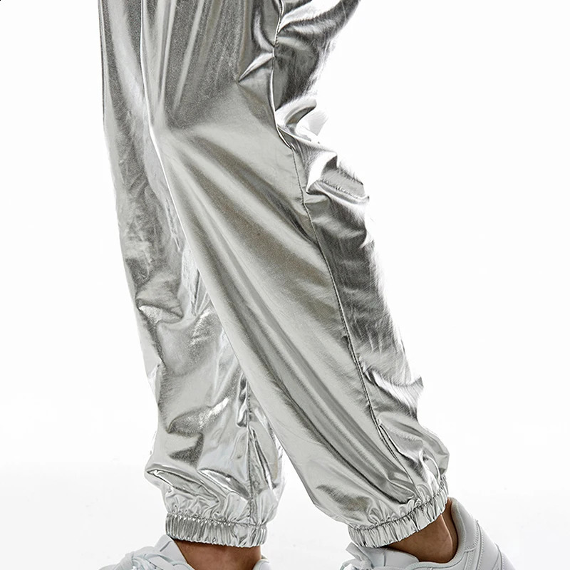 Mens Metallic Joggers Pants Shiny Drawstring Elastic Waist Solid Color Athletic Workout Sweatpants with Pockets Long Trousers 241230