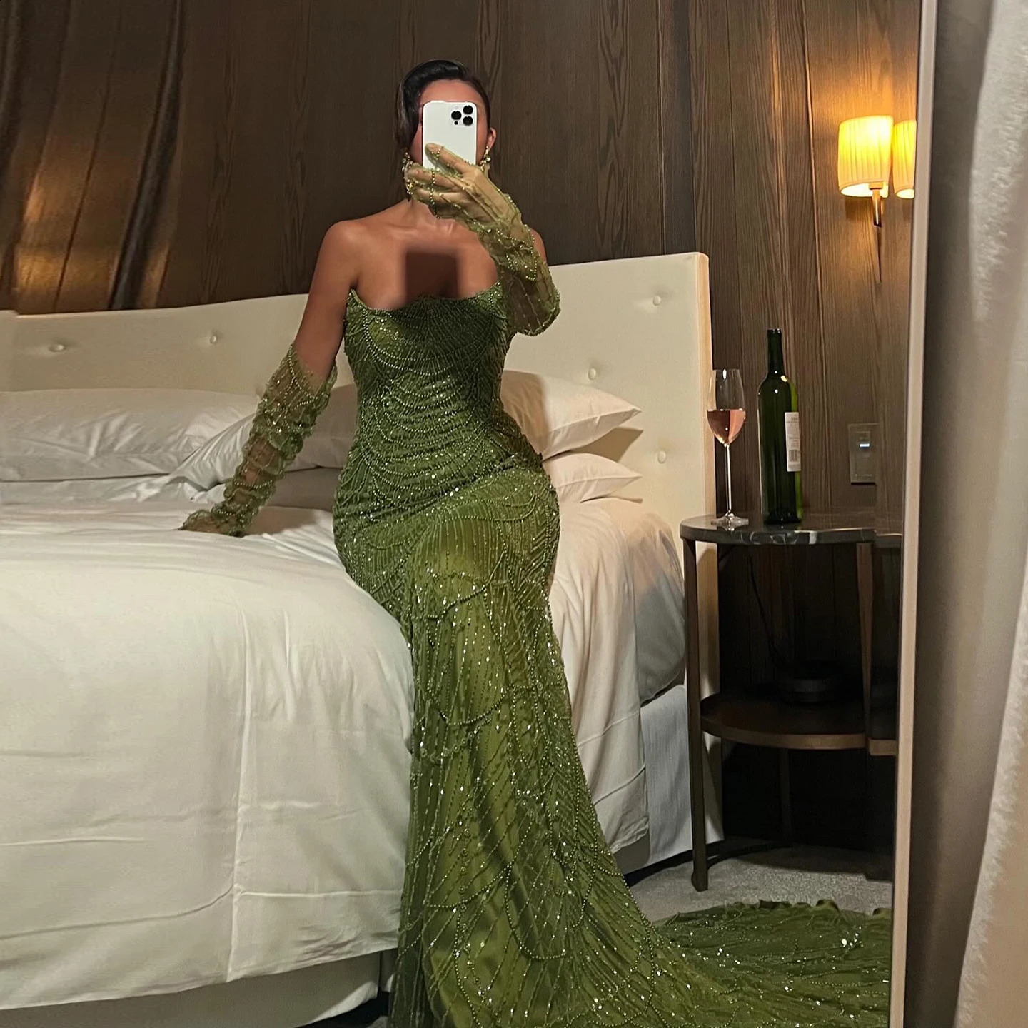 Sharon Said Dubai Mermaid Green Evening Dresses with Gloves Saudi Arabia Women Wedding Party Gowns SS306 Customized 241231