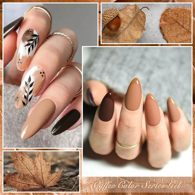 Mtssii 6pcs Coffee Color Gel Nail Polish Set Pink Brown Semi-permanent Nail Polish UV Glue Base Top Coat Nail Art Manicure Kit 241230