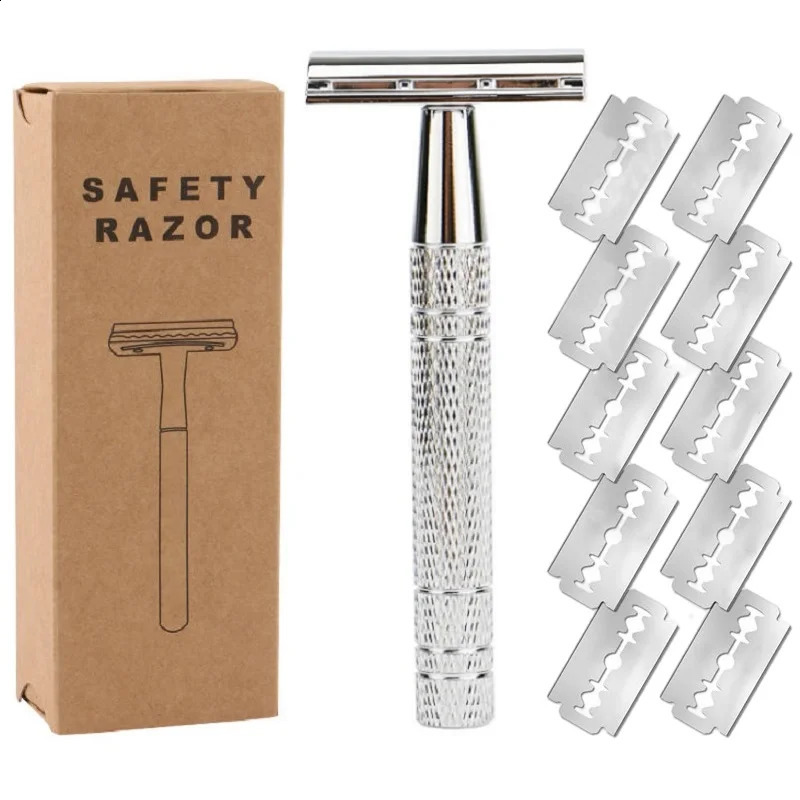 1Pc Classic Manual Shaver Aluminum Double Edge Safety Razor With 10 Shaving Blade for Mens Beard Shaving and Women Hair Removal 241230