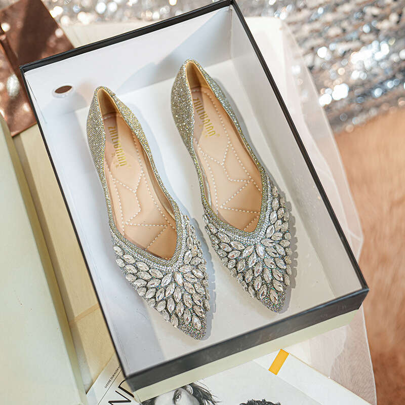 Women Ballet Flats Commuting Work 238-16 New Water Dia Single Pointed Shallow Mouth Flat Bean Women's Soft Bottom Versatile Scoop Large Shoes