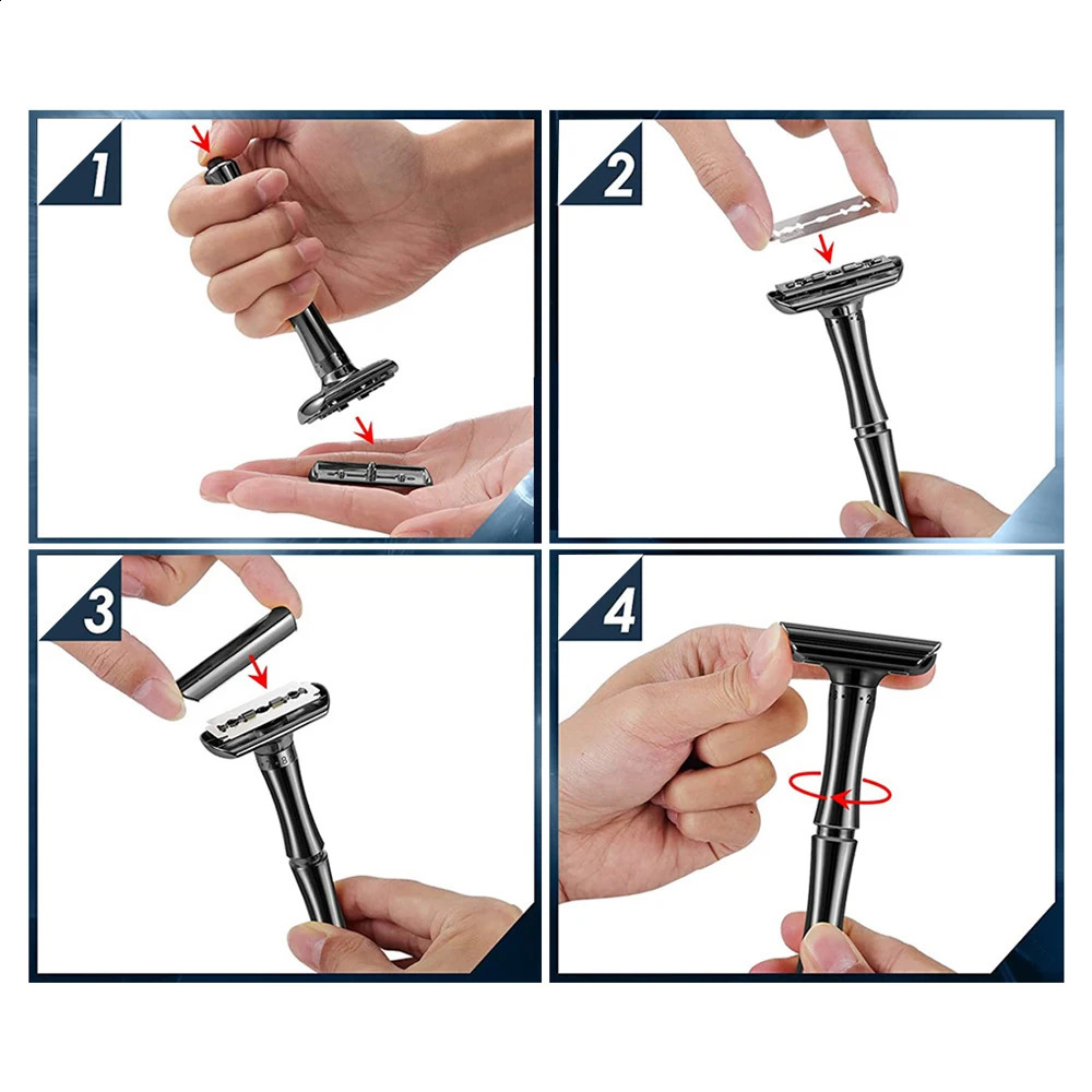 Whityle 02T Manual Adjustable Safety Razor 1-8 Sharpness Adjustment Classical Shaver With 5 Platinum Blades For Men Women Use 241230