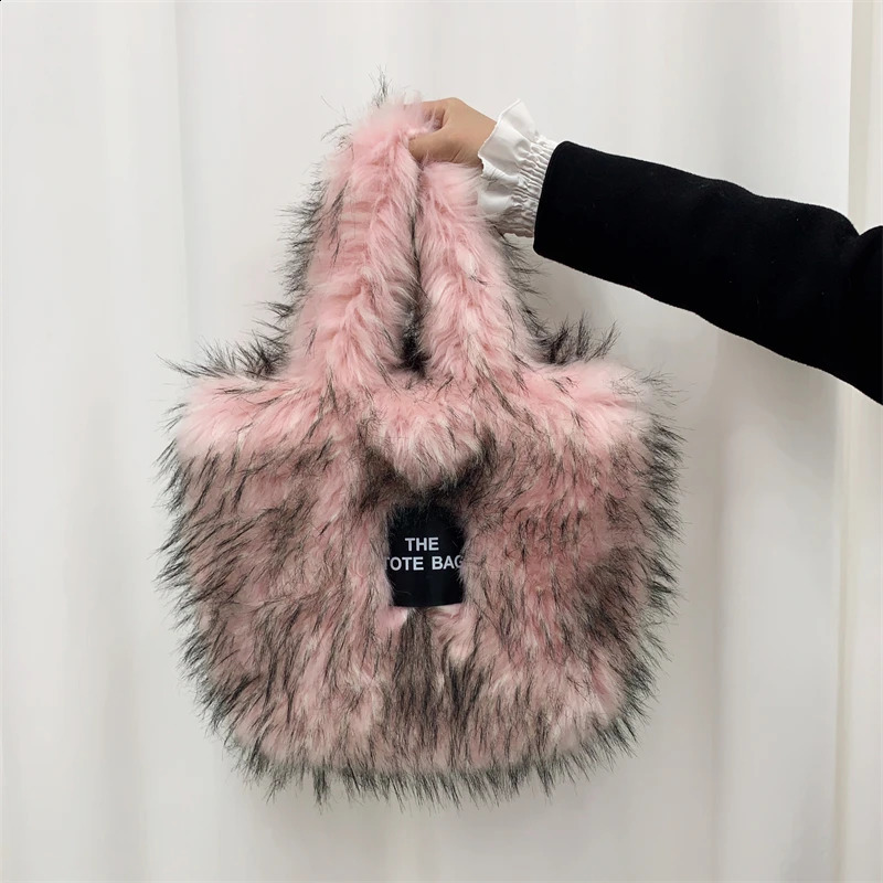 Faux Fur Tote Bag for Women Handbags Autumn Winter Plush Shoulder Crossbody Bags Shopper Purses Y2K 241231