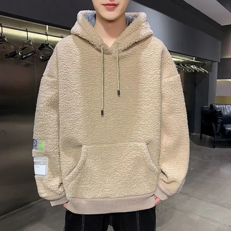 Autumn and Winter Fashion Trend Solid Color Thick Warm Hoodie Mens Casual Loose Sports Large Size High Quality Coat 241230