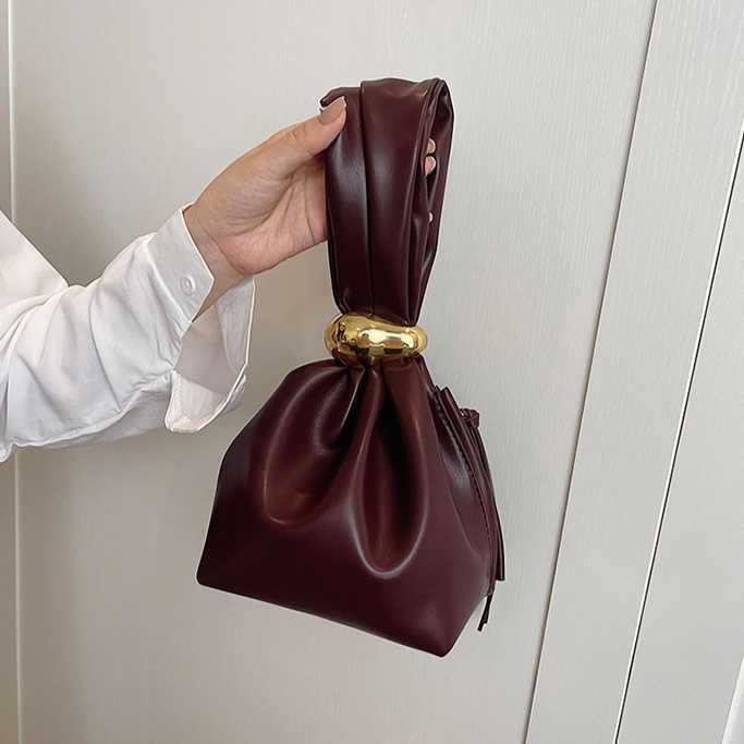 Advanced minimalist casual drawstring bucket bag Korean style trendy handbag with concave shape decoration women 241215