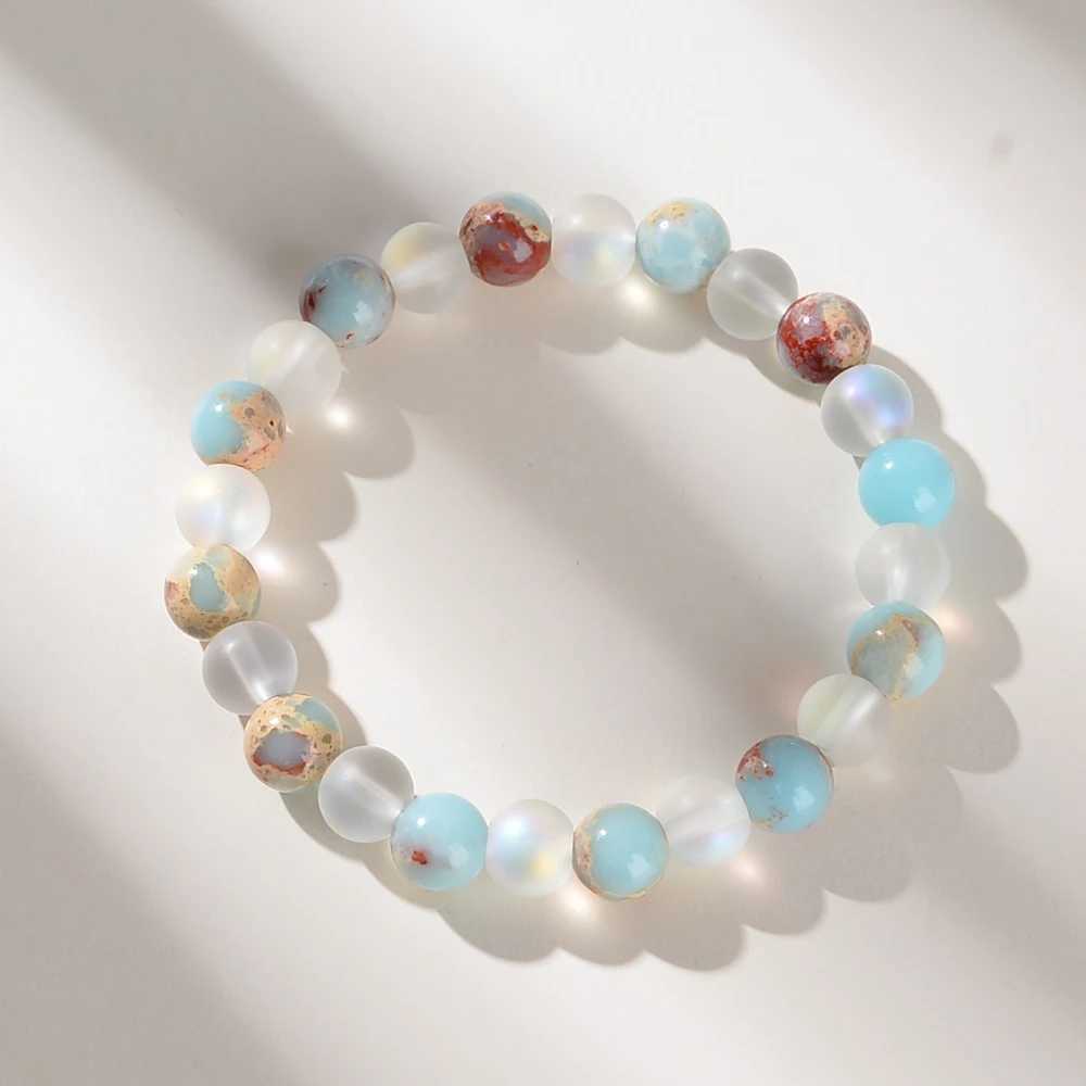 1 Aura Quartz and Ocean Charm Bead Bracelet - Neutral Style - Biomimetic Crystal Jewelry - Bringing Richness - Prosperity W241231