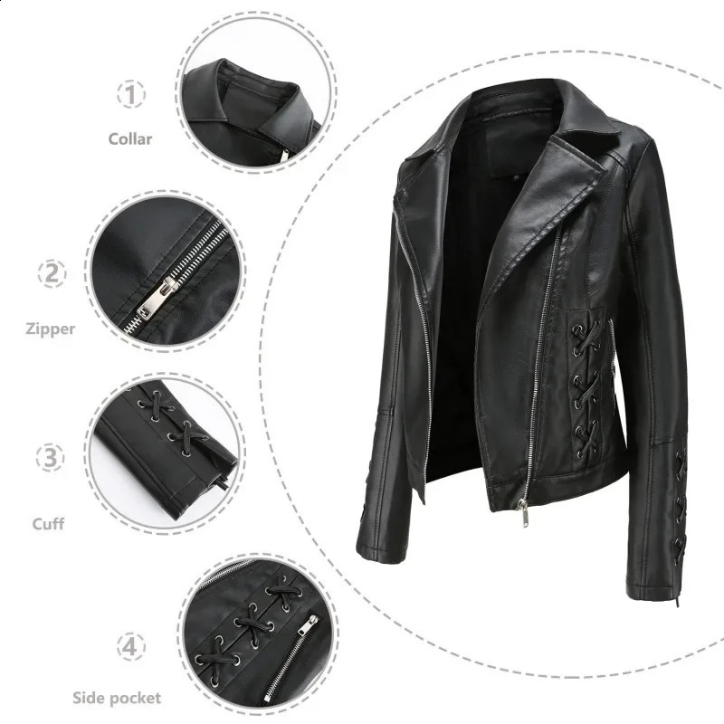 2024 Fashionable Knitted Leather Womens Jacket With Drawstring Casual European And American Style Coat 241220