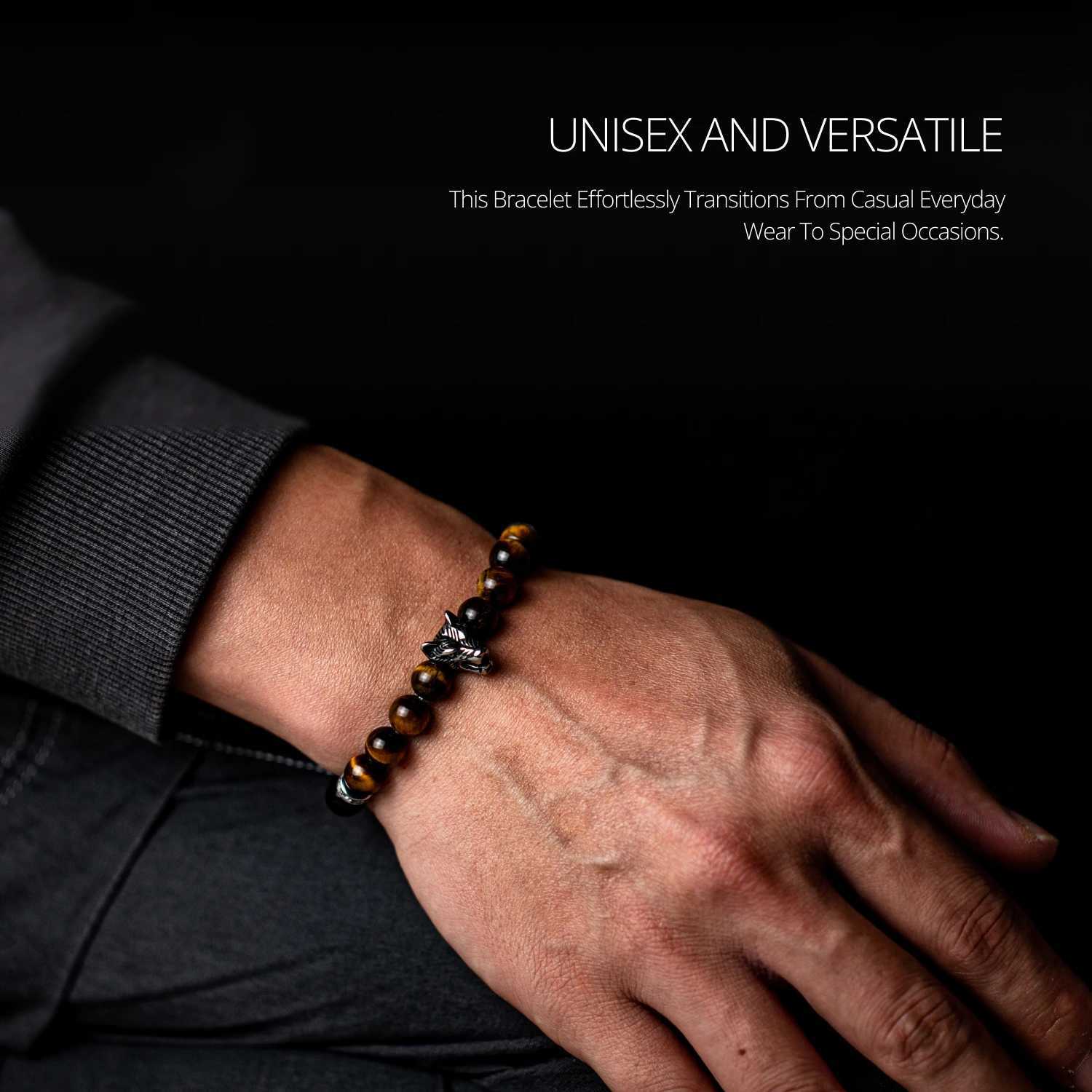 1 piece of natural stone bracelet obsidian bead bracelet wolf charm wolf bead bracelet mens best bracelet W241231