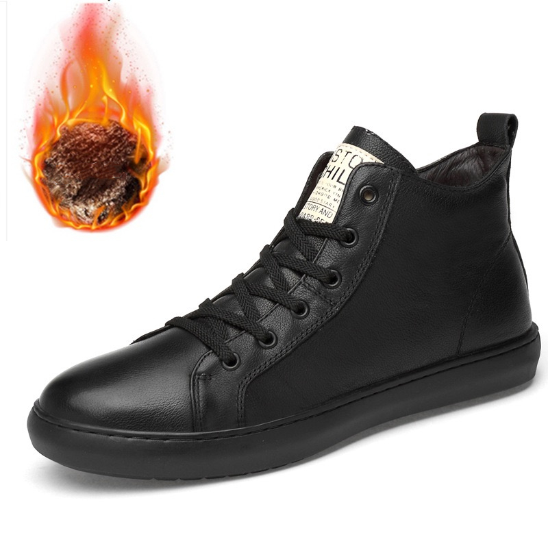 quality New High brand genuine leather simple white winter fashionable cotton men's outdoor hiking high top shoes ffcb