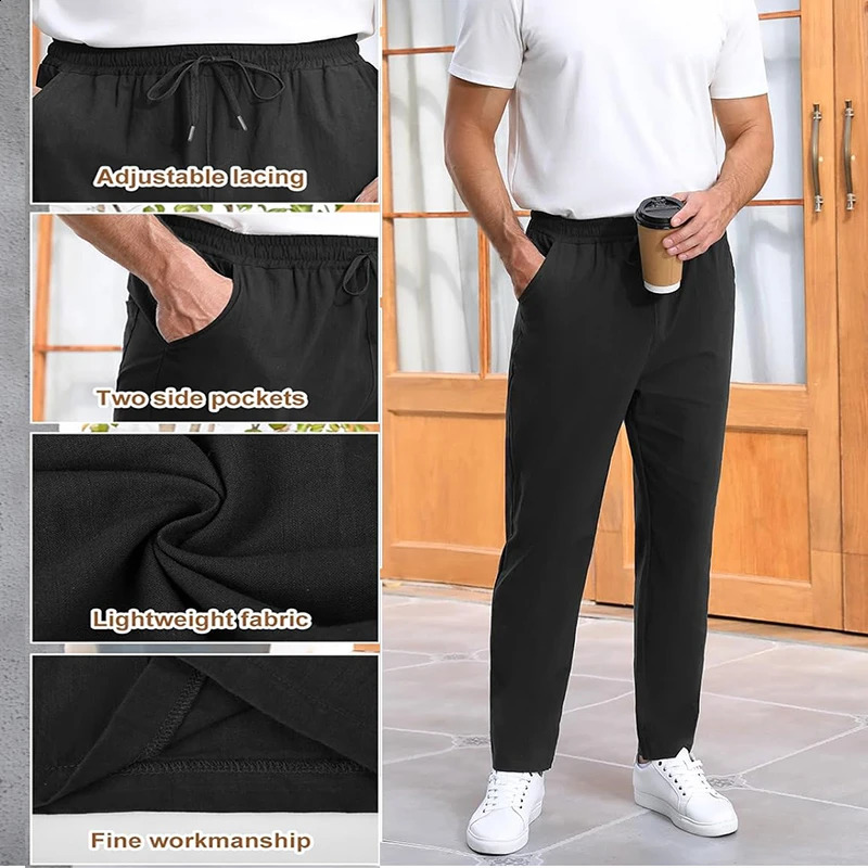 Mens Lightweight Long Pants Summer Loose Fit Trousers for Holidays Breathable Linen Streetwear Men Fitness Sweatpants 241230