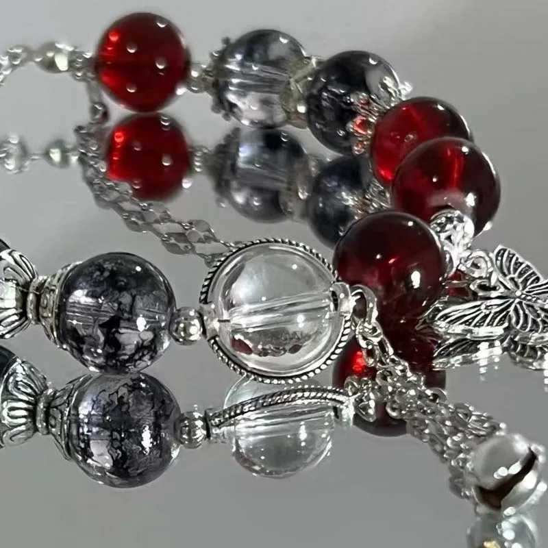 2024 New Tren Red Crystal Feather Cross Pendant Bracelet Suitable for Women Retro Elastic Bead Chain Bracelet Jewelry Gift W241231