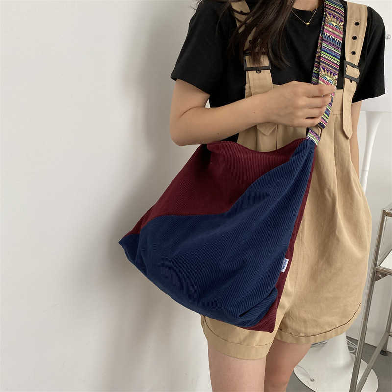 Large Capacity Corduroy Women's Bag Fashion Casual Shoulder Bag Simple Diagonal Canvas Bag 241215