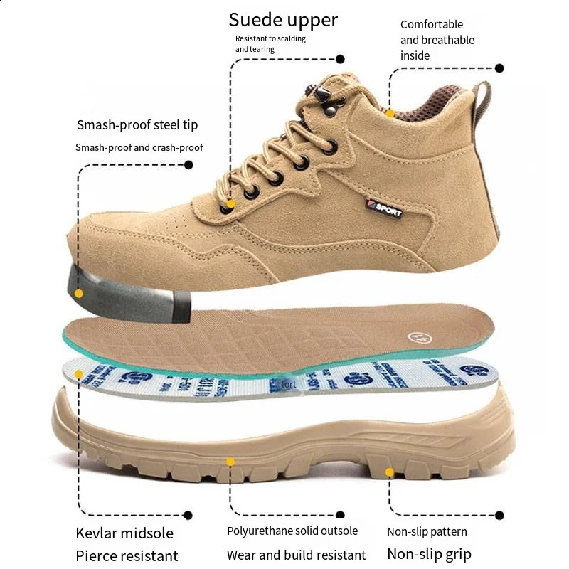 Mens Safety Shoes Anti Smashing Anti Piercing Boots for Men Anti Slip Work Shoes Breathable Lightweight Sneakers Workwear Shoe 241231