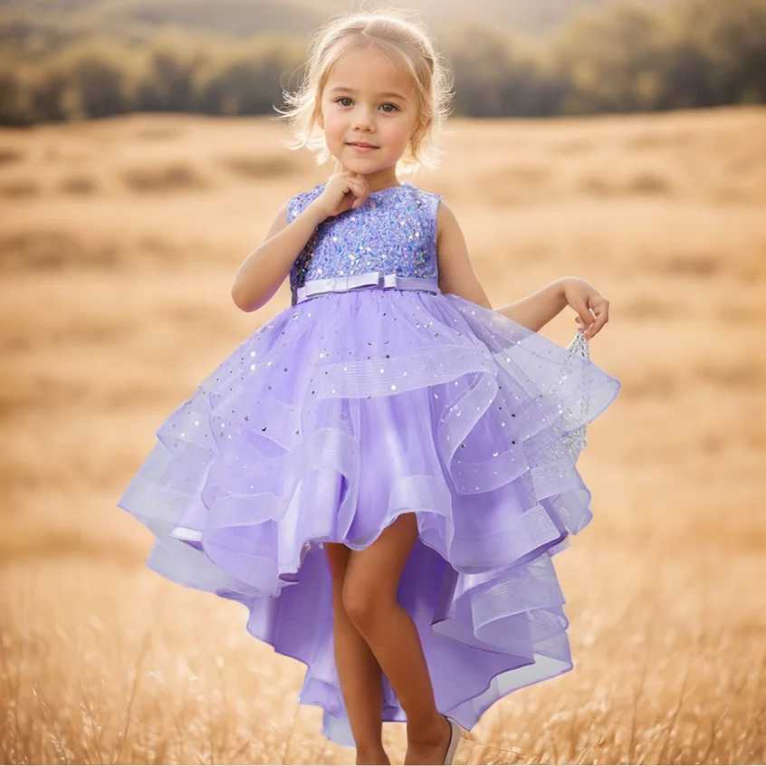 New Flower Princess Sparkling Baby Wedding Christmas Par Tail Dress Birthday Par Wedding Flower Girl Sweet and Cute Dress W241231