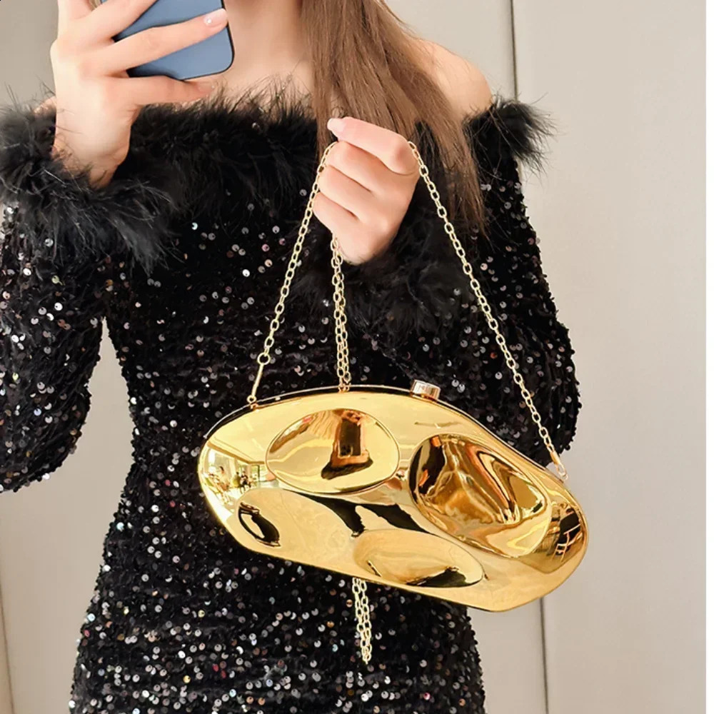 Acrylic Shell Shape Clutch Bag Gold Silver Blue Women Evening Party Cute Metal Shiny Purse Handbag Wholesale Clutch Bag 241231