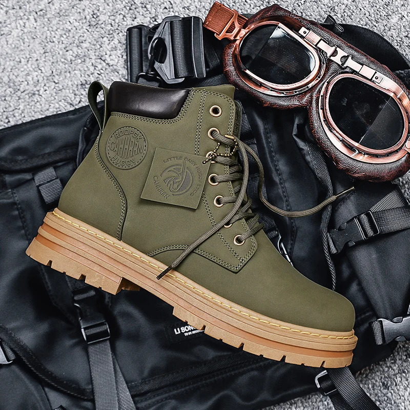 High Quality Classic Retro Work Shoes Spring Autumn Thick Soles High Top Anti Slip Climbing Shoes Leather Lace Up Casual Boots 241231